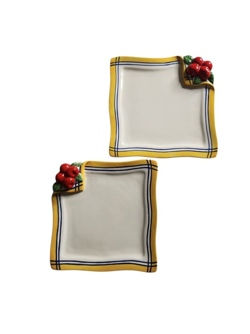 Lot of 2 Dept 56 Plates Life Is Just A Bowl of Cherries Cherry Napkin 8.25 Inch